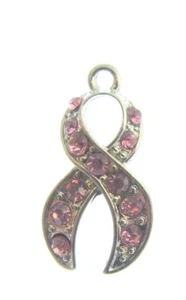 pink crystal breast awareness ribbon charm - Picture 1 of 1