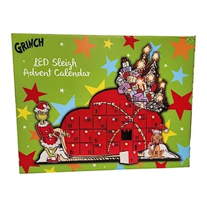 Grinch Schlitten LED Leucht Holz Adventskalender mit 24 Schubladen für Weihnachten - Bild 1 von 13
