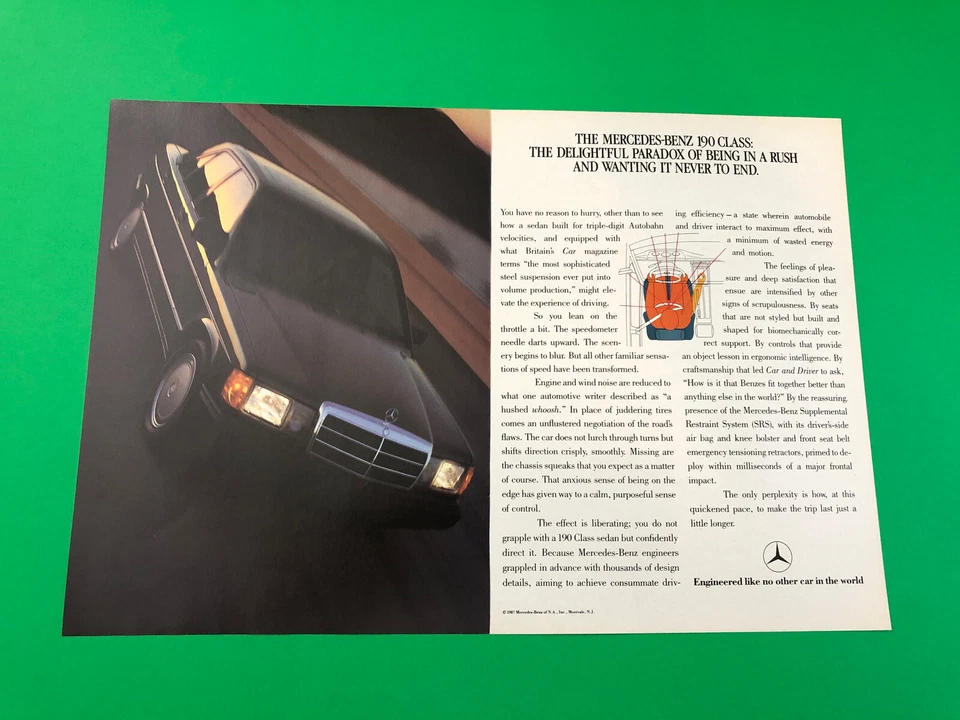 1987 MERCEDES BENZ 190 ORIGINAL VINTAGE PRINT AD ADVERTISEMENT 2 PAGE - Image 1 of 1