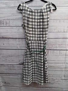 Eva Mendes Midi Dress Women's 12 Black White Belted Career Sleeveless  - Picture 1 of 5