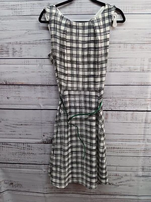 Eva Mendes Midi Dress Women's 12 Black White Belted Career Sleeveless  - Image 1 of 4