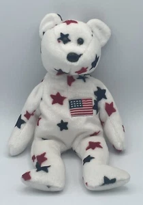 1998 TY 8" Beanie Bear Babies Glory bandera americana rojo azul estrellas patriótico - Imagen 1 de 10