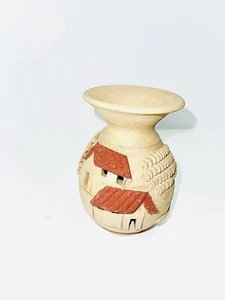 3D Terracotta Vase Intro Art LT Designed Scalloped Tree And House - Picture 1 of 9