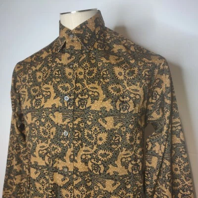 Cambridge Classics Long Sleeve Shirt Small Gold and Green Bird Paisley EUC - Image 1 of 4