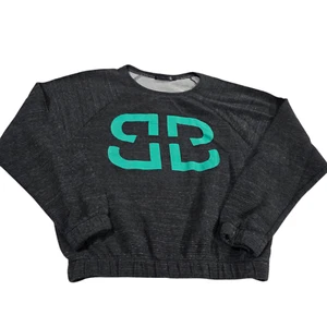 Rare Birdibee Cropped Sweatshirt Womens Gray Raglan Sleeve Pinstripe Knit USA - Picture 1 of 10