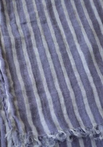 NEW Purple & Pale Grey Striped 100% LINEN Scarf 18" x 77" - Picture 1 of 3