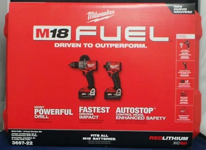 Milwaukee 3697-22 M18 FUEL Brushless Hammer Drill + Impact Driver Kit GEN 4 NEW - Picture 1 of 4