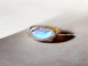 Anillo de plata esterlina 925 marquesa piedra lunar sello piedras preciosas regalo joyería - Imagen 1 de 4