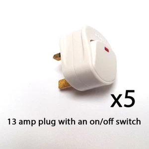 Netzstecker Top mit Schalter Ein/Aus 13A Amp abgesichert geschaltet Neonlicht weiß x 5 - Bild 1 von 6