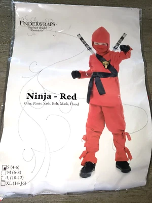 NINJA ROJO NIÑOS NUEVO DISFRAZ DE HALLOWEEN NIP pequeño 4/6 CAMISA PANTALONES FAJA CINTURÓN MÁSCARA HO Foto 1 de 2