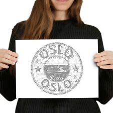 A4 BW - Oslo Norway Travel Stamp Poster 29.7X21cm280gsm #40414