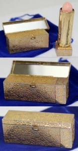 Vintage Avon Lipstick Case Gold Tone Metal w/ Floral Design and Mirror Compact - Picture 1 of 7