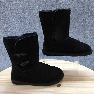 Bearpaw Boots Womens 8 Abigail Mid Calf Shearling Winter Boot Black Suede - Image 1 of 4