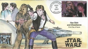 #4143L STAR WARS, HAN SOLO AND CHEWBACCA Collins single Hand-painted FDC Perfect - Picture 1 of 1