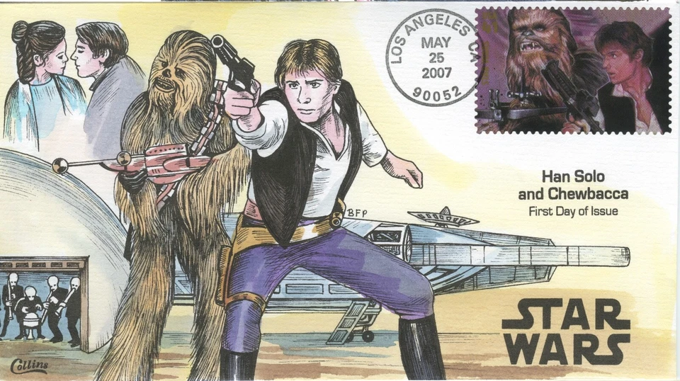 #4143L STAR WARS, HAN SOLO AND CHEWBACCA Collins single Hand-painted FDC Perfect - Image 1 of 1