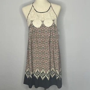 Altar’d State Halter Mini Dress Crochet Lace Top Beaded Straps LARGE NWT - Picture 1 of 24