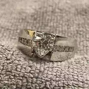 2.00 Ct Heart Cut Moissanite Wedding / Engagement Ring In 14K White Gold Plated - Picture 1 of 5