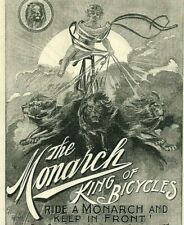 1896 Bicycle Ad Chariot Lions "RIDE A MONARCH AND KEEP IN FRONT" Sunrise 5205