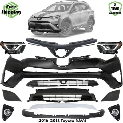 Front Bumper Cover Fascia & Headlight Assembly Kit For 2016-2018 Toyota RAV4 - Image 1 of 4