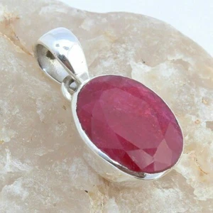 925 Sterling Silver Pink Ruby Oval Gemstone Handmade Pendant Womens Jewelry Gift - Picture 1 of 4