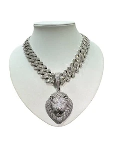 18mm Iced Out Cuban Chain Link CZ stones- Lion Brass Pendant Prong Settings - Picture 1 of 11