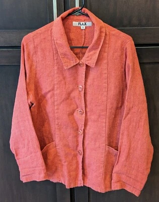 Chaqueta Camisa Lino Rojo/Naranja Espiga Lino Abotonada - S Foto 1 de 4