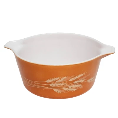 VTG Pyrex 474-B Orange Wheat Pattern Casserole Dish 1.5 QT USA - Image 1 of 4