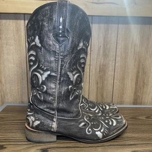 Roper Boots Womens Size 9 Silver Inlay Western Cowboy Distressed Leather - Picture 1 of 12