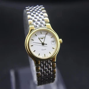 Reloj Longines Flagship de cuarzo esfera blanca bisel dorado para mujer funcionando - Imagen 1 de 11