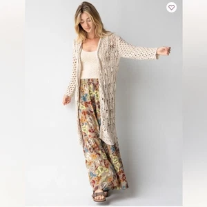 Natural Life Abigail Duster Crochet Cardigan Open Front Womens Small medium - Picture 1 of 9