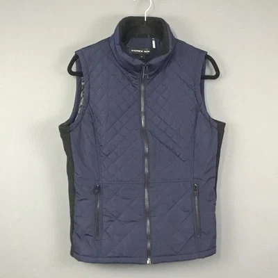 Andrew Marc Vest Mens Medium Blue Quilted Full Zip Sleeveless Puffer Poly M - Image 1 of 4