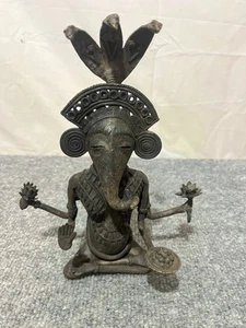 Vintage Handcrafted Brass 9" Ganesha Elephant Head Figure - Picture 1 of 9