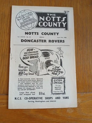 Notts County V Doncater Rovers. 19th April 1958. Second Division. Division 2. - Image 1 of 4
