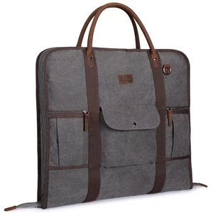 Carry On Garment Bag for Business Travel Canvas Leather Men Suit Cover - Picture 1 of 7