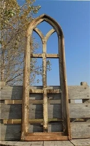 Dark American Gothic Style Wood Window Frame, Arched Farmhouse Window Frame, - Picture 1 of 10