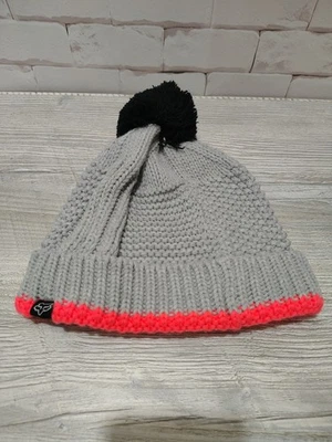 FOX RACING Gris/Salmón POM GORRO TEJIDO Negro/Blanco Banda Interior Foto 1 de 4