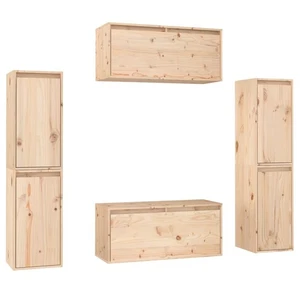 TV-Schrank-Set aus massivem Kiefernholz | Wandschrank | Schwebe-Schränke | 6-tlg - Bild 1 von 20