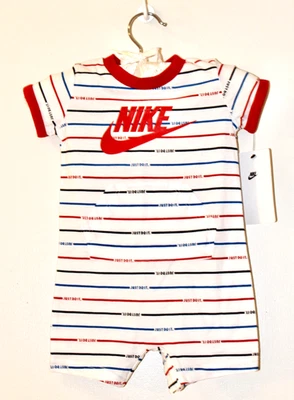 Nuevo con etiquetas Mameluco Corto Nike Infantil Niños Blanco Just Do It Rayas SS Talla 6M Foto 1 de 4