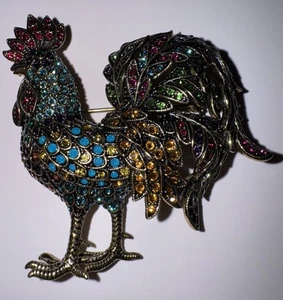 Heidi Daus signierte schillernde Brosche RAVISHING ROOSTER RARE VINTAGE 2.5” T X 2.25” - Bild 1 von 14
