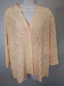 Zitronengelb Spitze Popover Landhaus Kern Garten Landschaft Langarm Gr. 2X - Bild 1 von 7