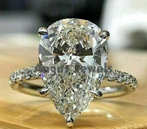 Anillo de compromiso de moissanita corte pera de 3,00 quilates | D/VVS1 oro blanco sólido de 14 quilates - Imagen 1 de 3