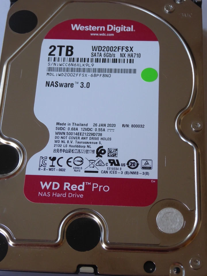WD2002FFSX-68PF8N0 S/N: WCC6N 26 JAN 2020  Western Digital 2TB WD Red Pro - Bild 1 von 1