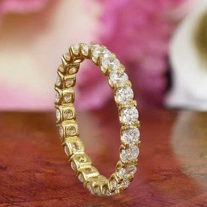 2Ct Round Created Diamond Full Eternity Wedding Band 14K Yellow Gold Finish - Picture 1 of 7