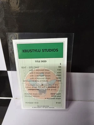 Monopoly Simpsons 2003 Spare parts KRUSTYLU STUDIOS property card - Image 1 of 2