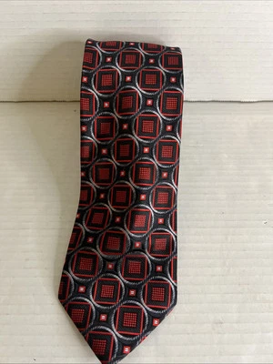 ALEXANDER JULIAN COLOURS Mens Polyester Necktie Designer Geometric Black/Red EUC - Image 1 of 4