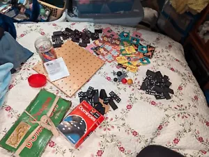 Vintage Game Lot, Picture & Wooden Domino Sets, Jacks, Pegs With Peg Board - Picture 1 of 10