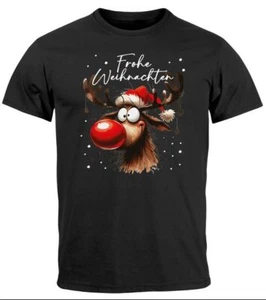 Herren T-Shirt Weihnachten Printshirt Rentier Rudolf Design Aufdruck Frohe XMAS - Bild 1 von 6