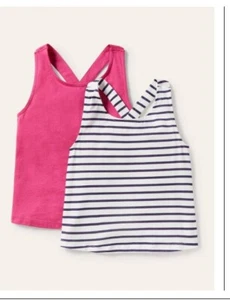 Paquete de 2 chalecos con espalda cruzada MINI BODEN 5-6 años rosa blanco azul marino a rayas NUEVO G3 - Imagen 1 de 5