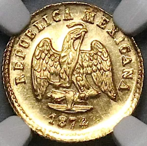 1874/3-Mo NGC MS 64 Mexico Gold 1 Peso Mint State Coin POP 1/0 (23043001C) - Picture 1 of 6
