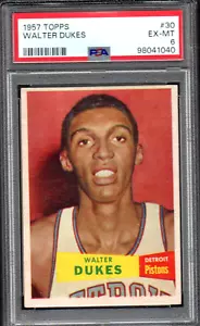 1957 TOPPS #30 WALTER DUKES ROOKIE DETROIT PISTONS 040 - PSA EX-MT 6 - CLEAN - Picture 1 of 2